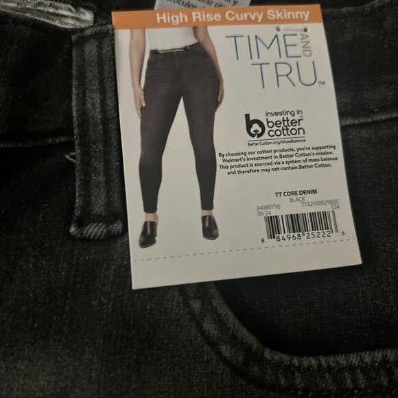 Time And Tru Womens High Rise Curvy Skinny  Jeans Black Wash Size 14 Short NWT - Picture 5 of 10